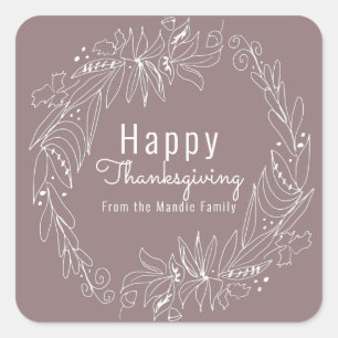 Pegatina Cuadrada Acorn Wreath Hand Drake Ilustracion