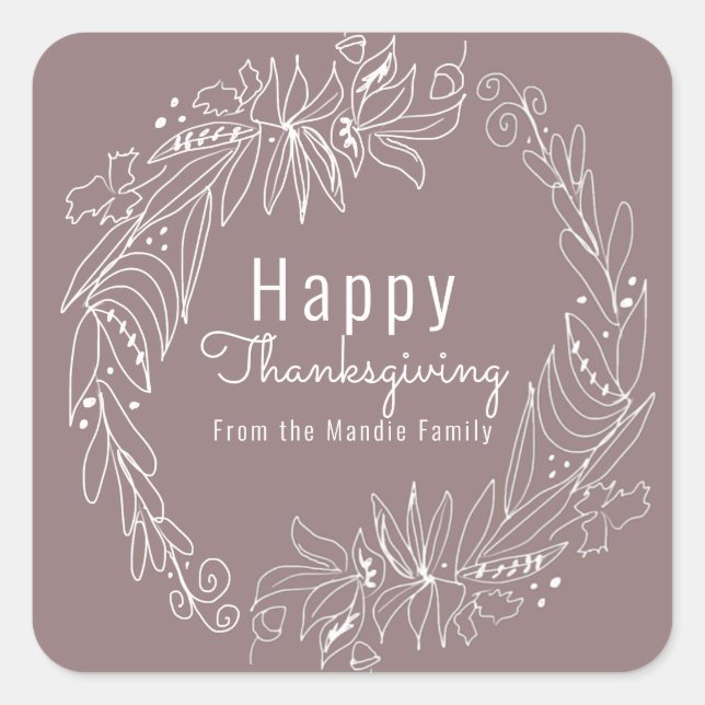 Pegatina Cuadrada Acorn Wreath Hand Drake Ilustracion (Anverso)