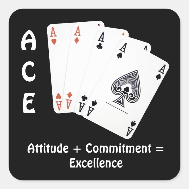 Pegatina Cuadrada Actitud ACE + Compromiso = Excelencia (Anverso)