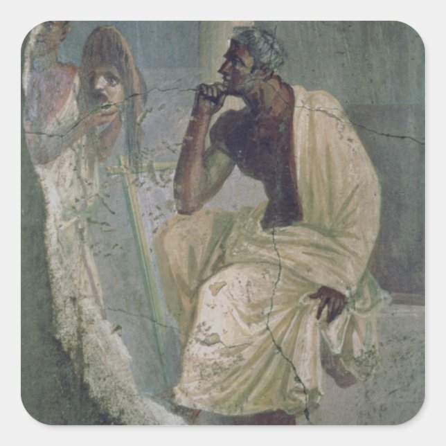 Pegatina Cuadrada Actor y máscara, de la Casa del Trágico Poeta, (Anverso)