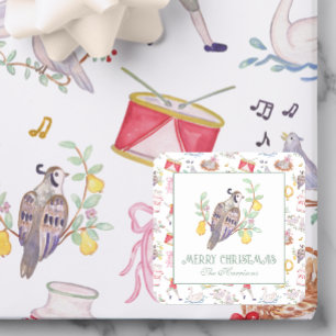 Pegatina Cuadrada Acuarela 12 días de gabinete de regalo para Navida