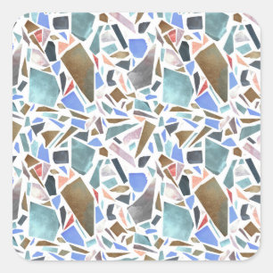 Pegatina Cuadrada acuarela abstracta: fondo blanco dibujado a mano.