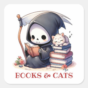 Pegatina Cuadrada Acuarela Amante de los Libros Segador