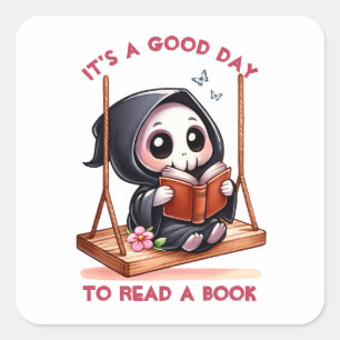 Pegatina Cuadrada Acuarela Amante de los Libros Segador