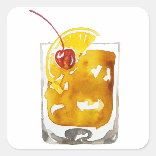 Pegatina Cuadrada Acuarela antigua de moda (Anverso)