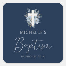 acuarela azul marino floral baptismo