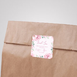 Pegatina Cuadrada Acuarela Boda Floral Rosa Gracias Plaza