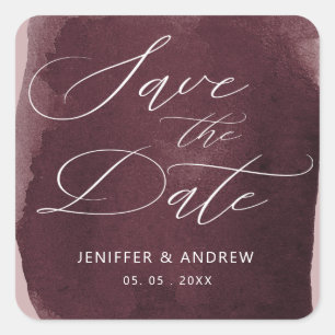 Pegatina Cuadrada acuarela burgundy wash salva la fecha