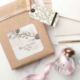 Pegatina Cuadrada Acuarela Color neutro Árbol de Navidad