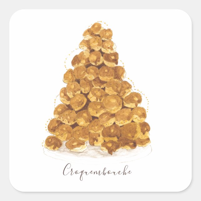 Pegatina Cuadrada acuarela croquembouche (Anverso)