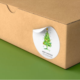 Pegatina Cuadrada Acuarela de árbol navideño festivo