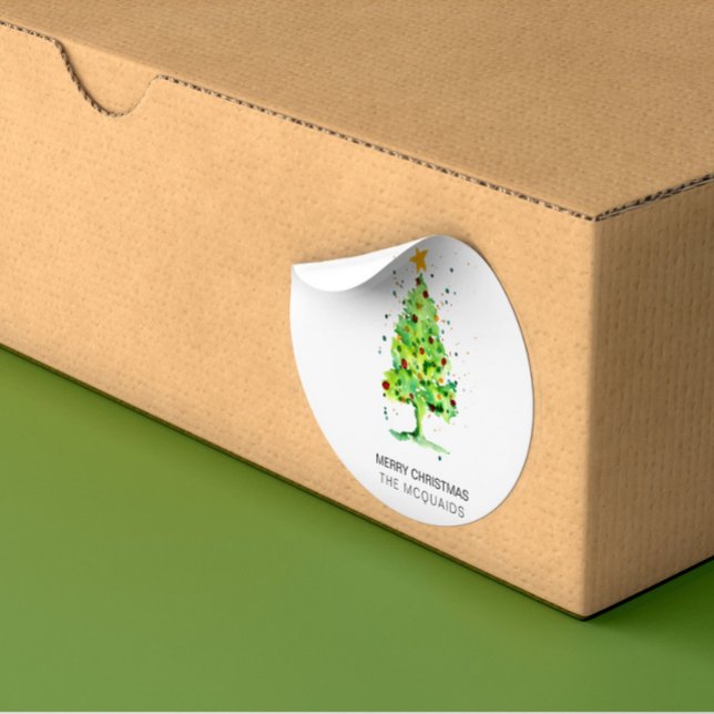Pegatina Cuadrada Acuarela de árbol navideño festivo (Subido por el creador)