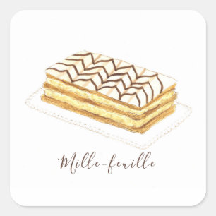 Pegatina Cuadrada Acuarela de bollería de Mille-feuille