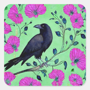 Pegatina Cuadrada Acuarela De Crow