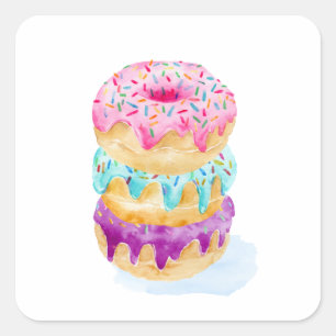 Pegatina Cuadrada Acuarela de donuts