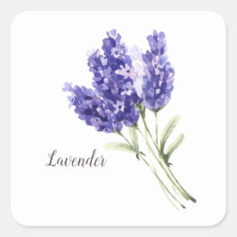 Pegatina Cuadrada Acuarela de flores de lavanda