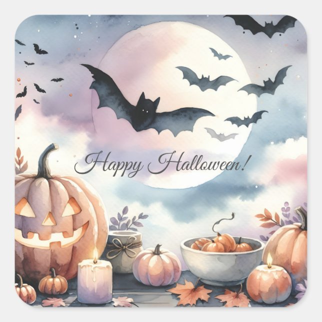 Pegatina Cuadrada acuarela de Halloween (Anverso)