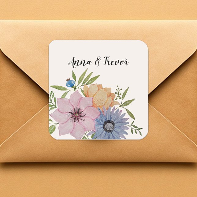 Pegatina Cuadrada Acuarela de jardín de primavera beige neutro (Subido por el creador)