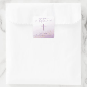 Pegatina Cuadrada Acuarela de lavanda cruzada de la comunión