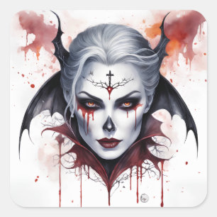Pegatina Cuadrada Acuarela de vampiros místicos - arte encantador