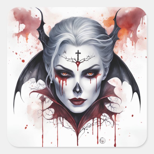 Pegatina Cuadrada Acuarela de vampiros místicos - arte encantador (Anverso)