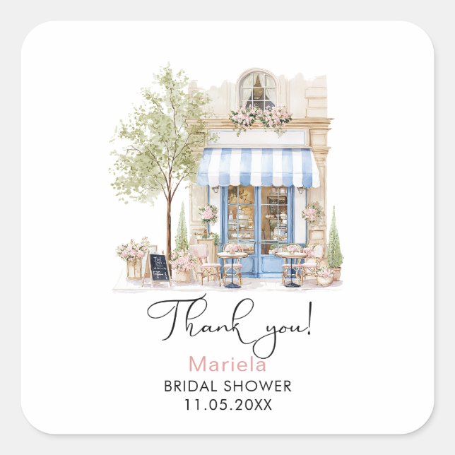 Pegatina Cuadrada Acuarela elegante, ella dijo oui flores rosadas Br (Anverso)