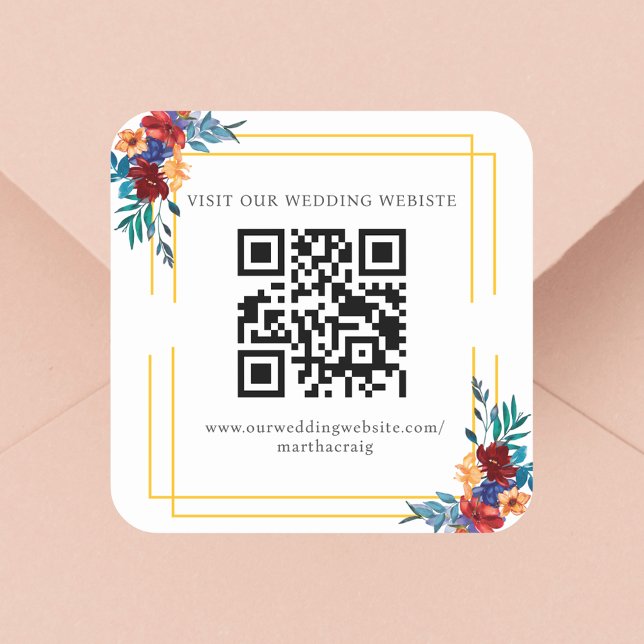 Pegatina Cuadrada Acuarela Fiesta Mexicana Boda Flor Código QR (Subido por el creador)