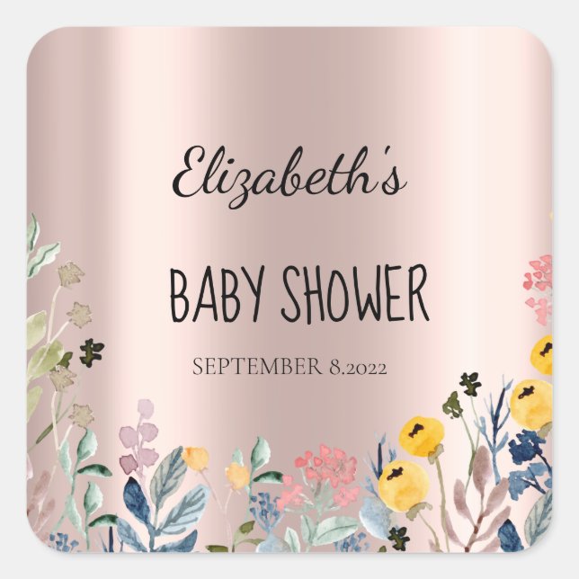 Pegatina Cuadrada Acuarela Flor silvestre pradera Rosa oro (Anverso)