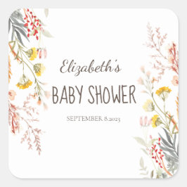 Pegatina Cuadrada Acuarela Flor silvestre pradera seca