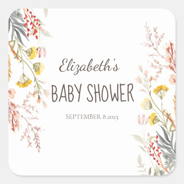 Pegatina Cuadrada Acuarela Flor silvestre pradera seca (Anverso)