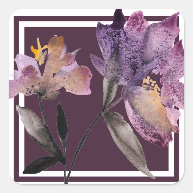 Pegatina Cuadrada Acuarela floral III (Anverso)