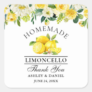 Pegatina Cuadrada Acuarela floral limones limoncello boda pequeña