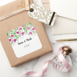Pegatina Cuadrada Acuarela floral rosa pintada a mano