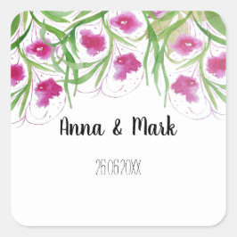 Pegatina Cuadrada Acuarela floral rosa pintada a mano