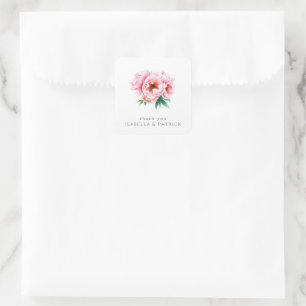 Pegatina Cuadrada Acuarela floral rosa romántica