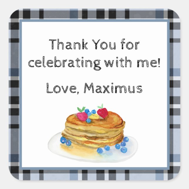 Pegatina Cuadrada Acuarela Gracias Pancake Brunch (Anverso)