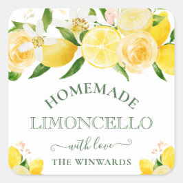 Pegatina Cuadrada Acuarela Limones Florales Limoncello Casero