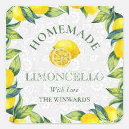 Pegatina Cuadrada Acuarela Limones Sicilianos Limoncello Casero