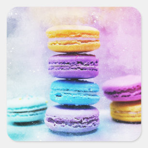 Pegatina Cuadrada Acuarela Macaroon Food Resumen