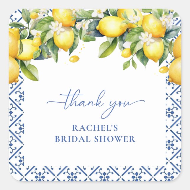 Pegatina Cuadrada Acuarela Mediterránea Italiana Gracias A Favor (Anverso)