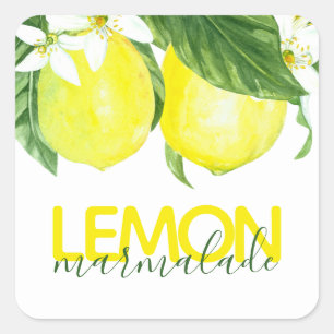 Pegatina Cuadrada Acuarela moderna Lemon Marmalade Canning Jar