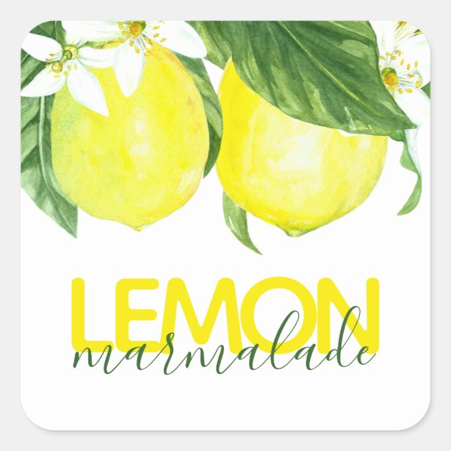 Pegatina Cuadrada Acuarela moderna Lemon Marmalade Canning Jar (Anverso)