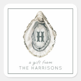 Pegatina Cuadrada Acuarela Monograma Ostrador Costero