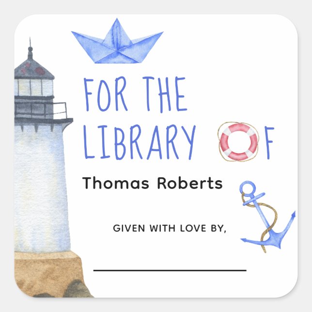 Pegatina Cuadrada Acuarela náutica - placa de ducha para bebés (Anverso)