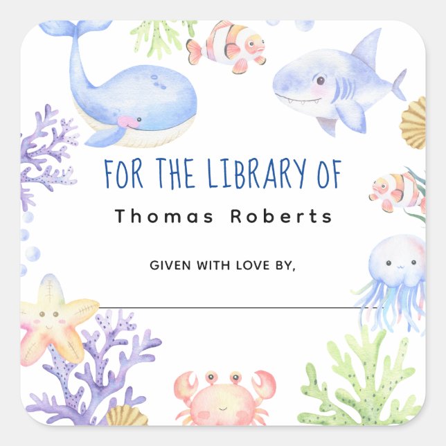 Pegatina Cuadrada Acuarela náutica - placa de ducha para bebés (Anverso)