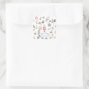 Pegatina Cuadrada Acuarela Nautical Elements Sailor
