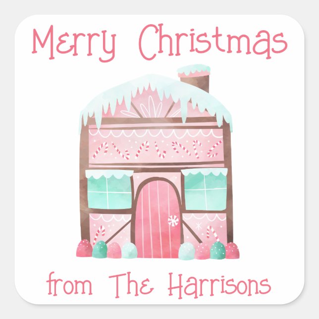 Pegatina Cuadrada Acuarela Navidades de pan de jengibre gabinetes de (Anverso)
