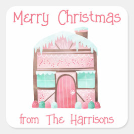 Pegatina Cuadrada Acuarela Navidades de pan de jengibre gabinetes de