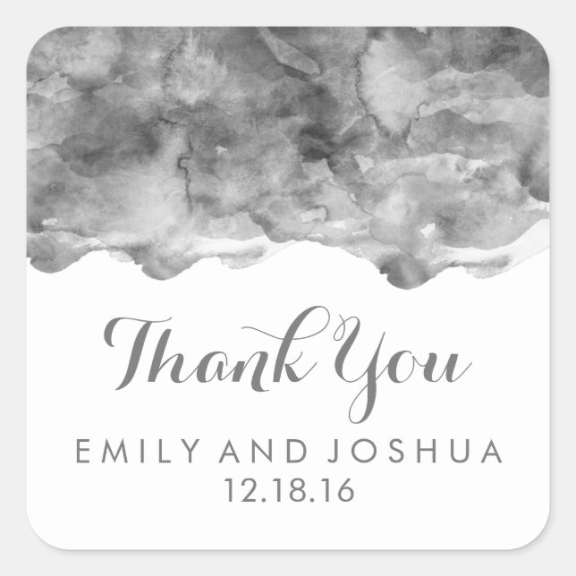 Pegatina Cuadrada Acuarela negra moderna | BODA (Anverso)