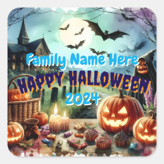 Pegatina Cuadrada Acuarela nocturna de Eerie Halloween